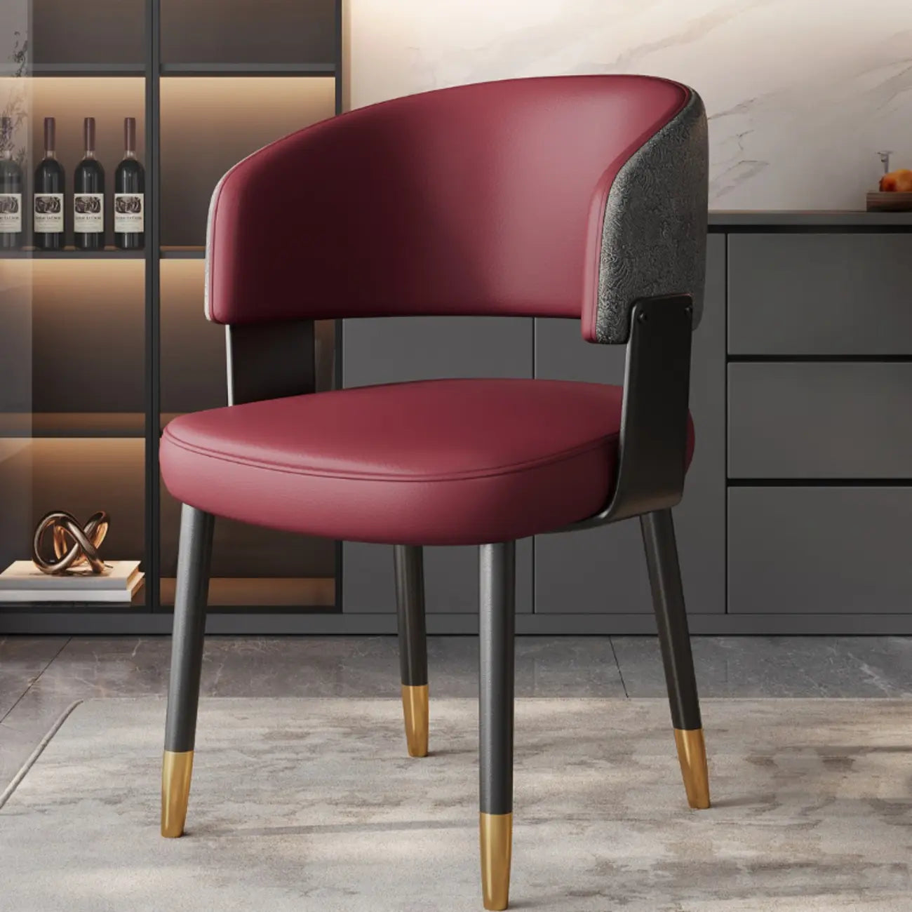 Chaise de salle à manger moderne et glamour en cuir rembourrée