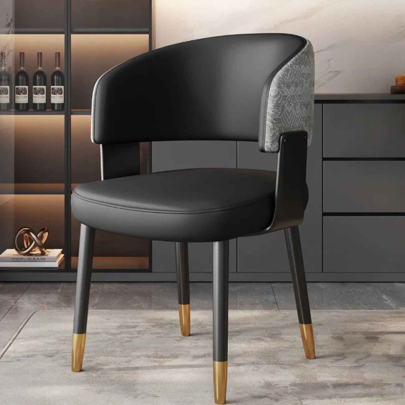 Chaise de salle à manger moderne et glamour en cuir rembourrée