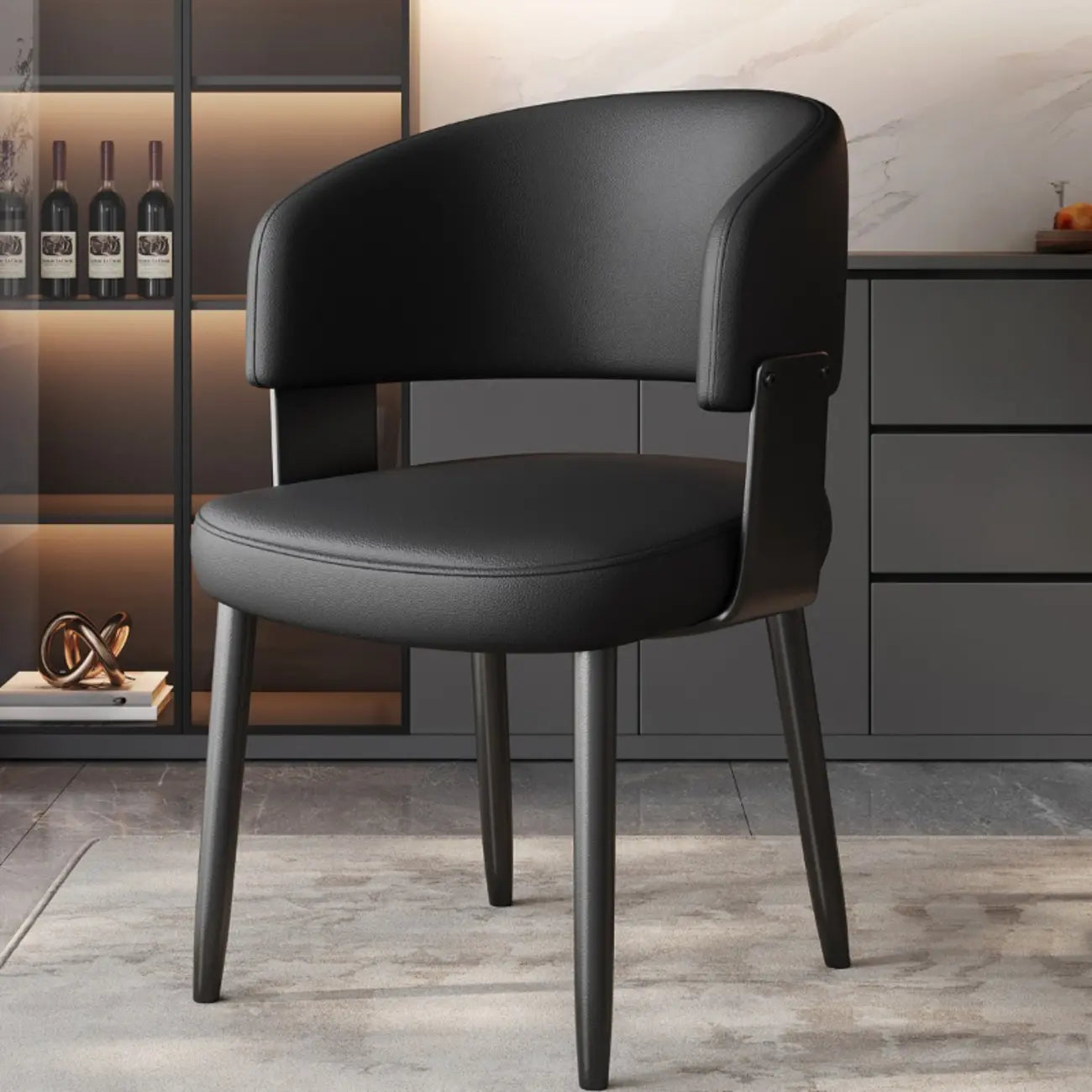 Chaise de salle à manger moderne et glamour en cuir rembourrée