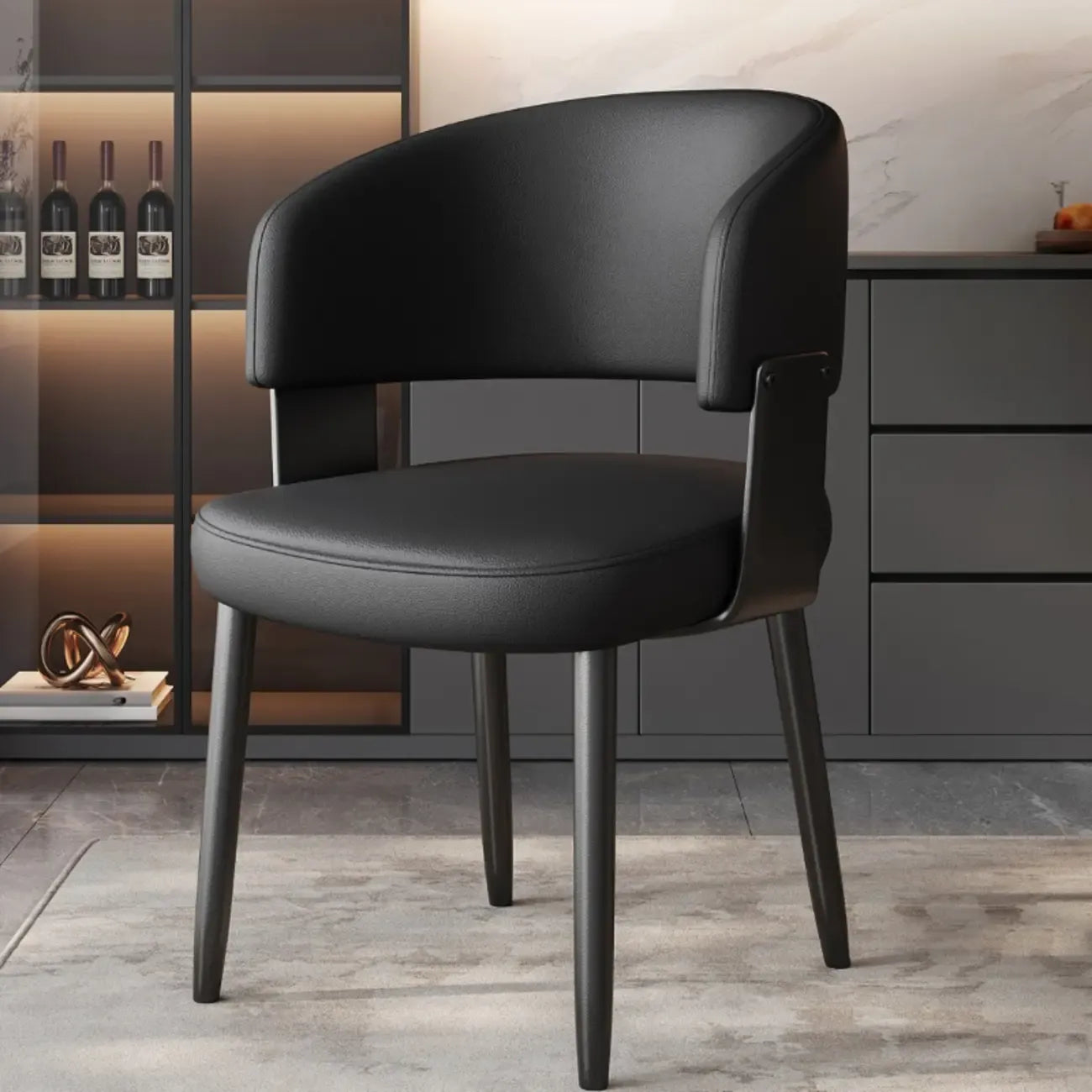Chaise de salle à manger moderne et glamour en cuir rembourrée