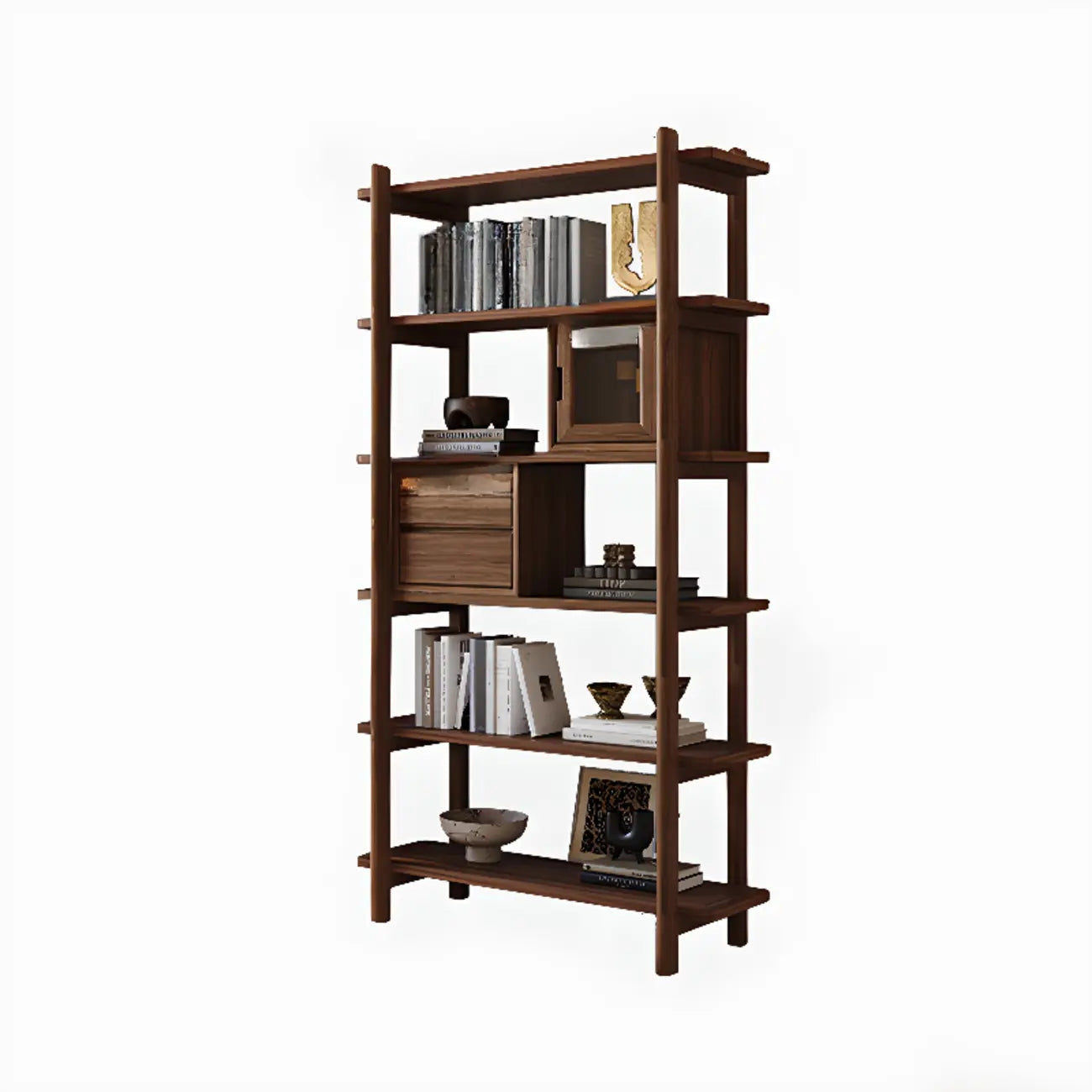 Bibliothèque verticale en bois de noyer noir à dos ouvert