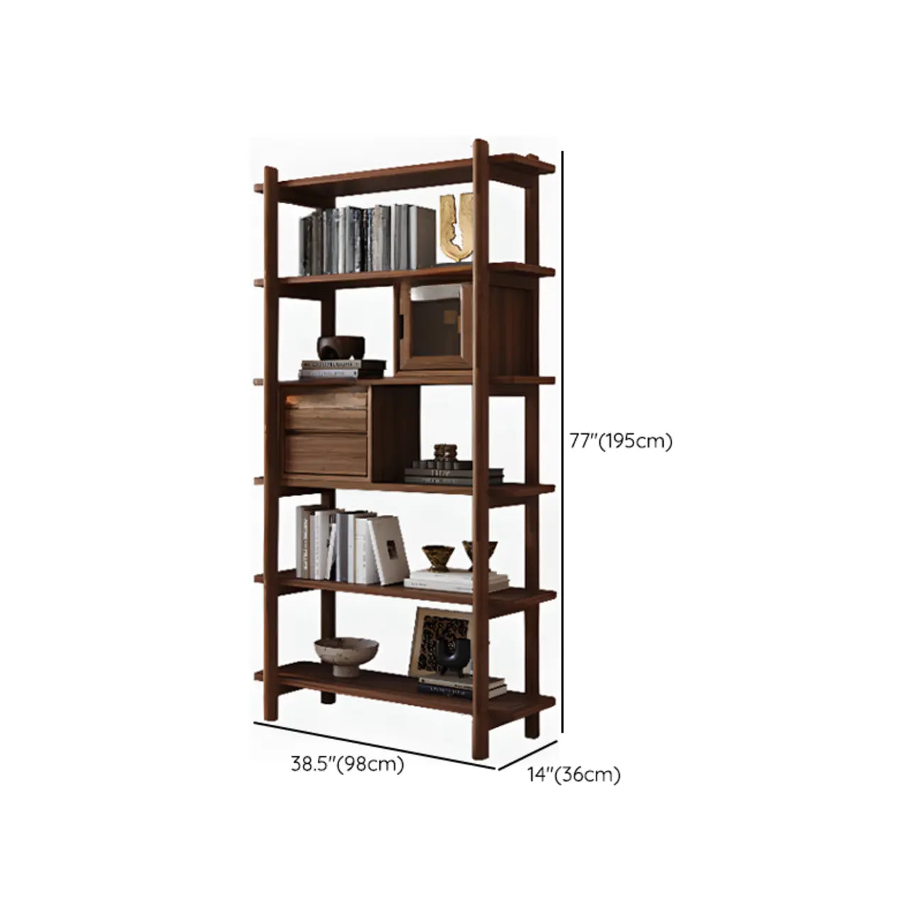 Bibliothèque verticale en bois de noyer noir à dos ouvert