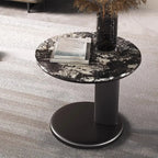 Table d'appoint ronde moderne noire en forme de C avec plateau en pierre