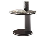 Table d'appoint ronde moderne noire en forme de C avec plateau en pierre