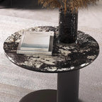 Table d'appoint ronde moderne noire en forme de C avec plateau en pierre