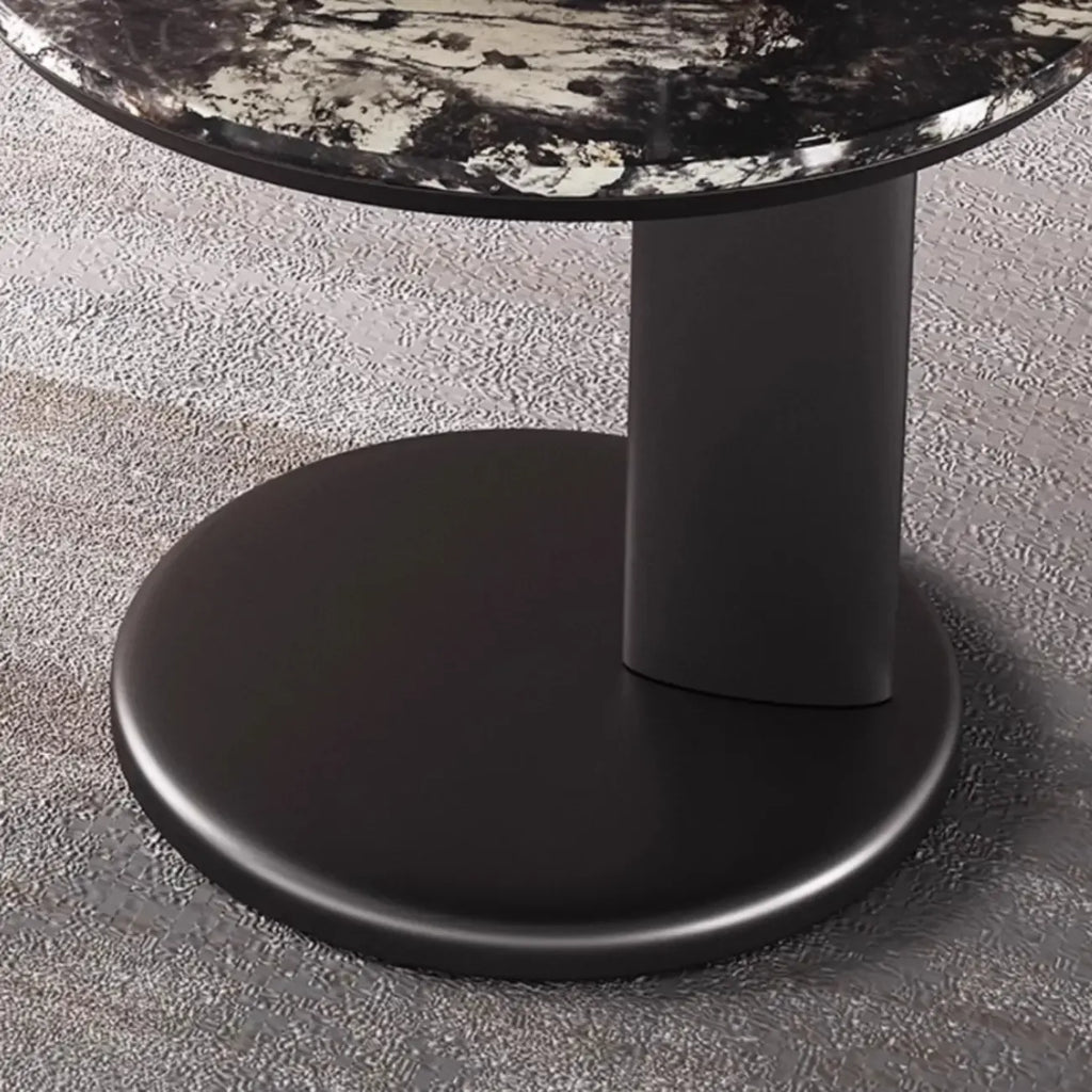 Table d'appoint ronde moderne noire en forme de C avec plateau en pierre