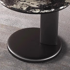 Table d'appoint ronde moderne noire en forme de C avec plateau en pierre