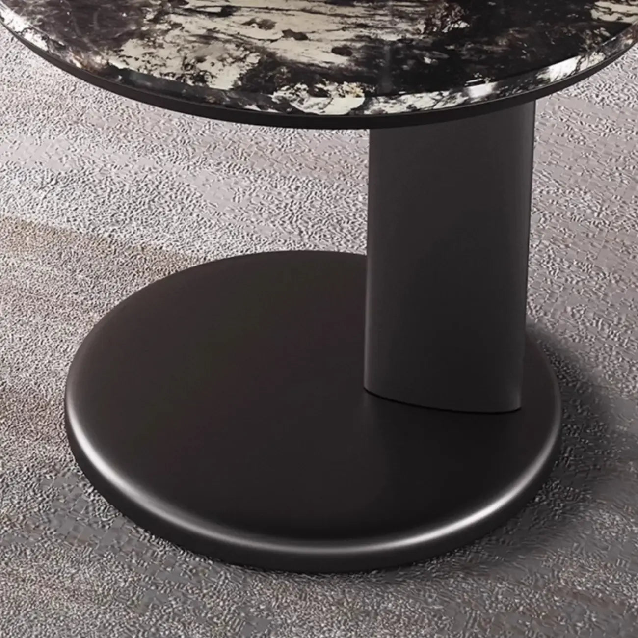 Table d'appoint ronde moderne noire en forme de C avec plateau en pierre