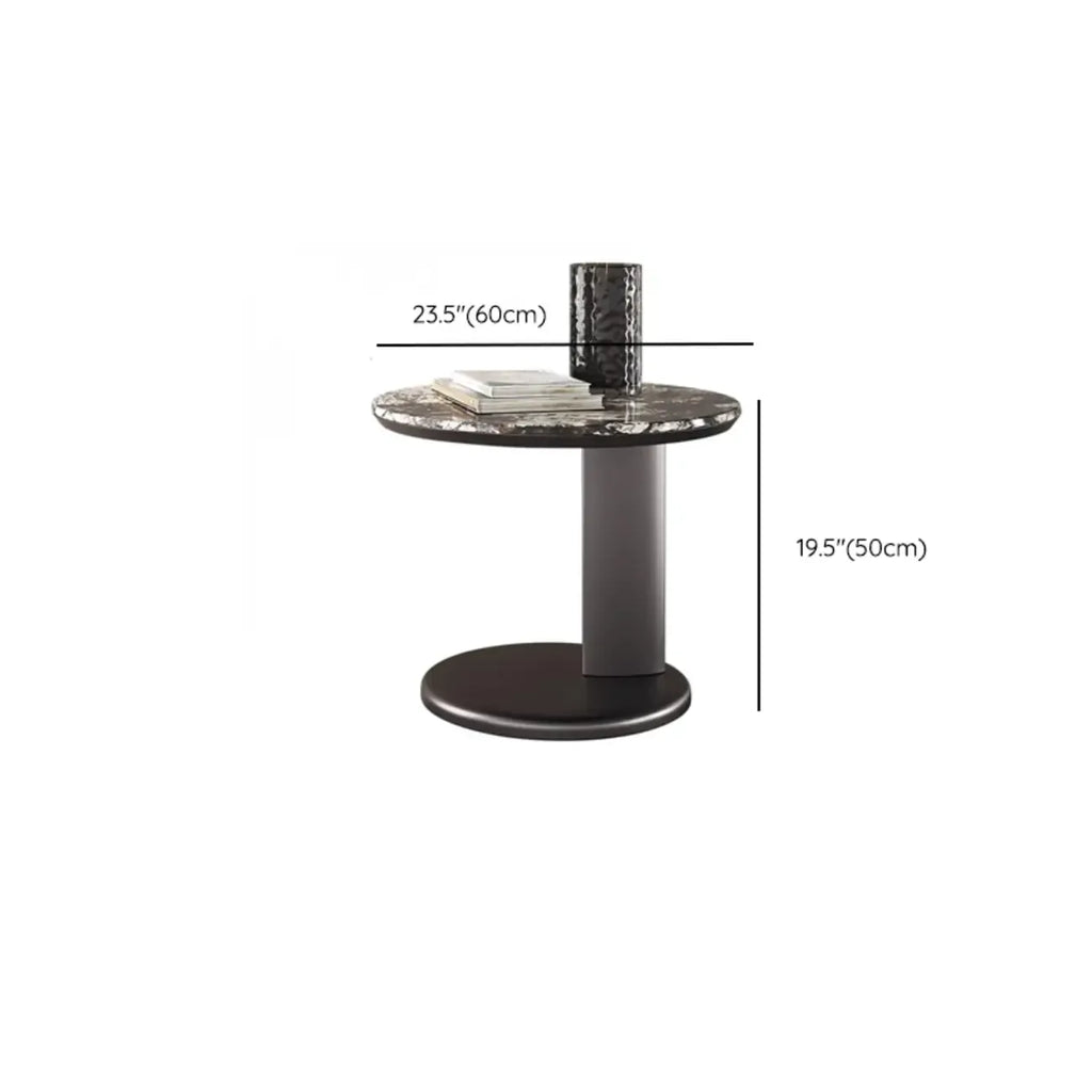 Table d'appoint ronde moderne noire en forme de C avec plateau en pierre