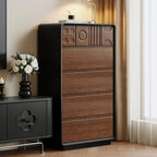 Comò in Legno Ispirato all'Art Déco con Intagli Geometrici