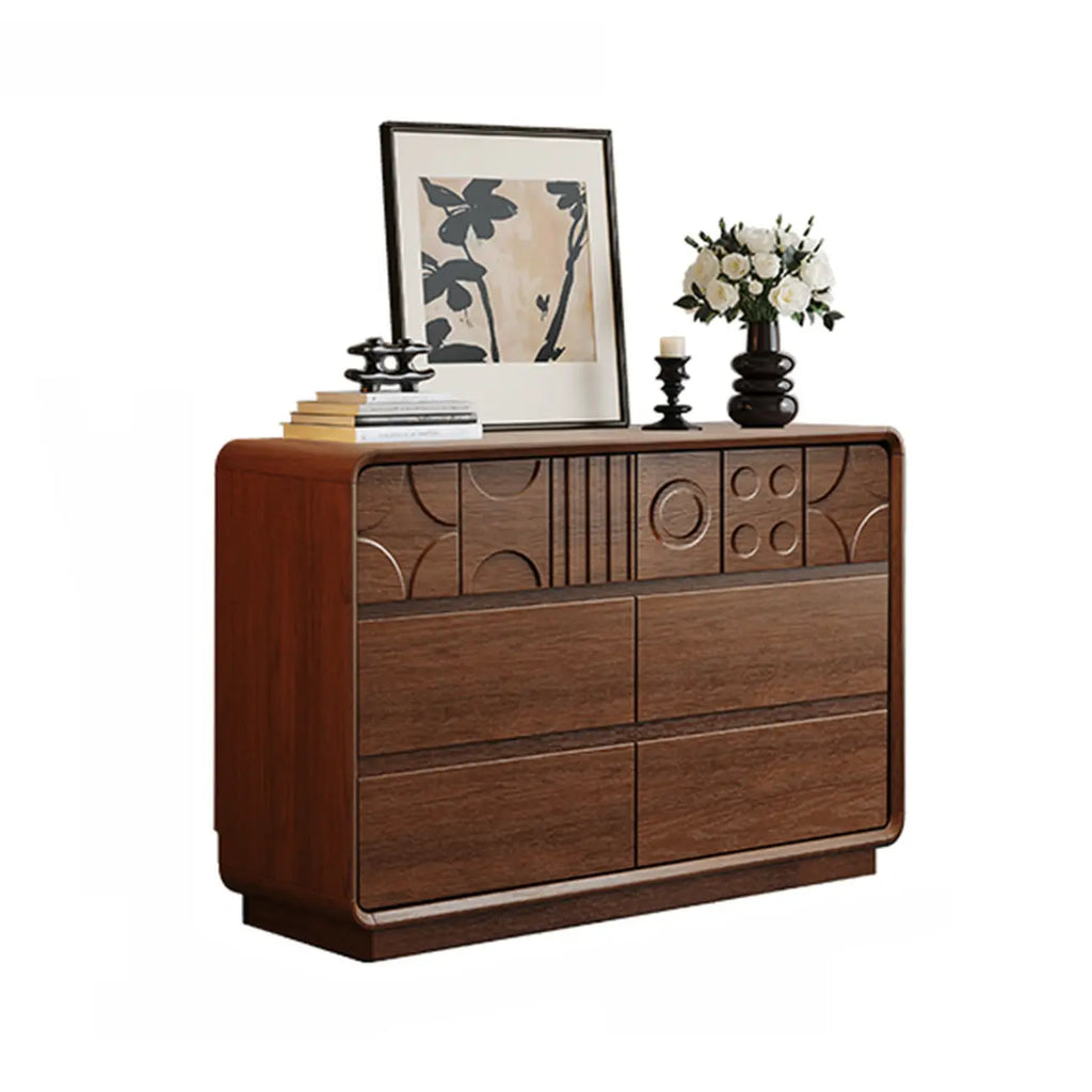 Comò in Legno Ispirato all'Art Déco con Intagli Geometrici