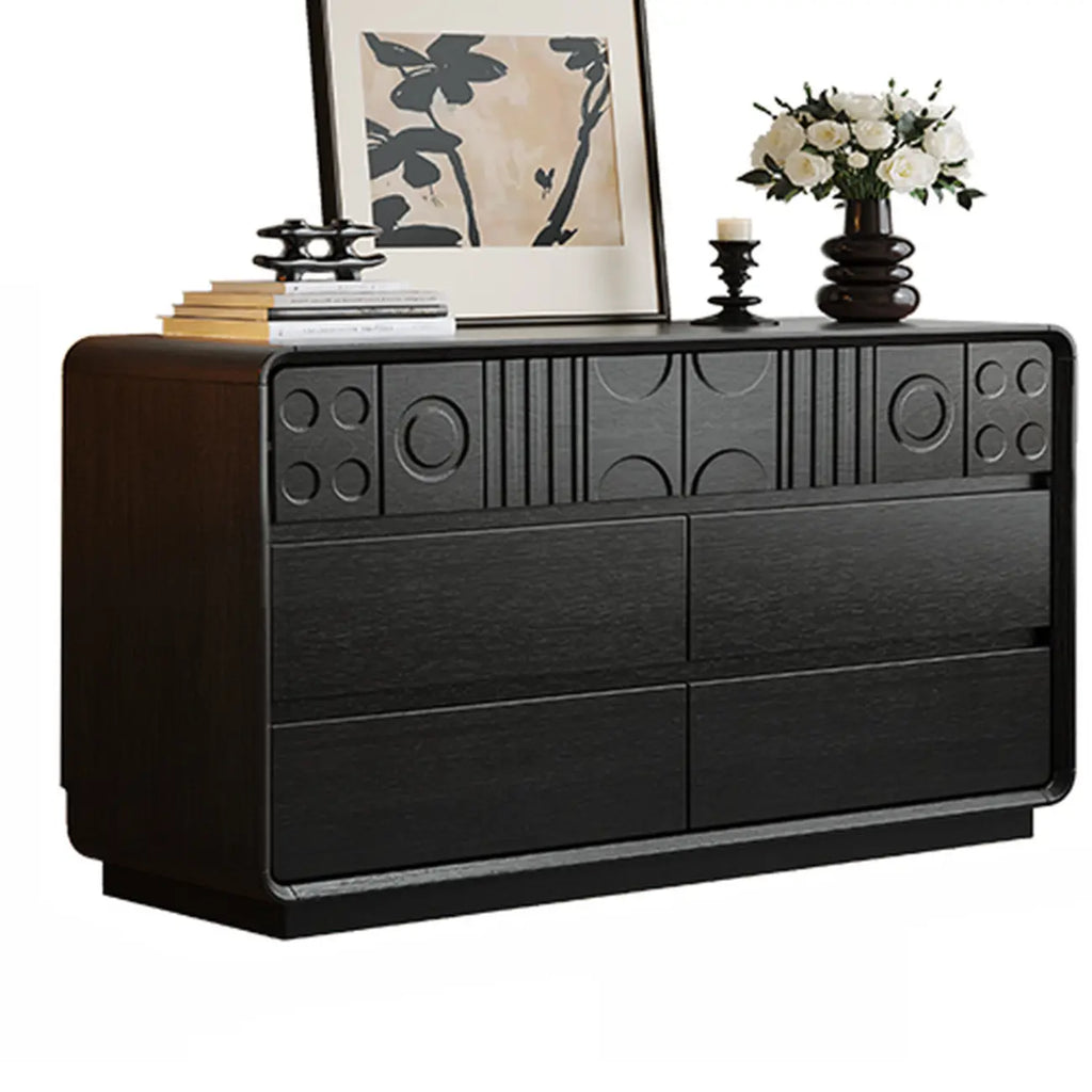 Comò in Legno Ispirato all'Art Déco con Intagli Geometrici
