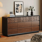 Comò in Legno Ispirato all'Art Déco con Intagli Geometrici