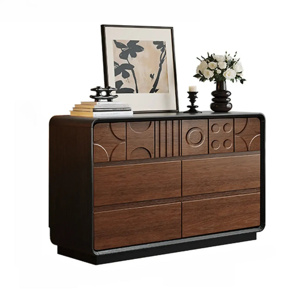 Comò in Legno Ispirato all'Art Déco con Intagli Geometrici
