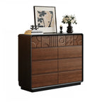 Comò in Legno Ispirato all'Art Déco con Intagli Geometrici