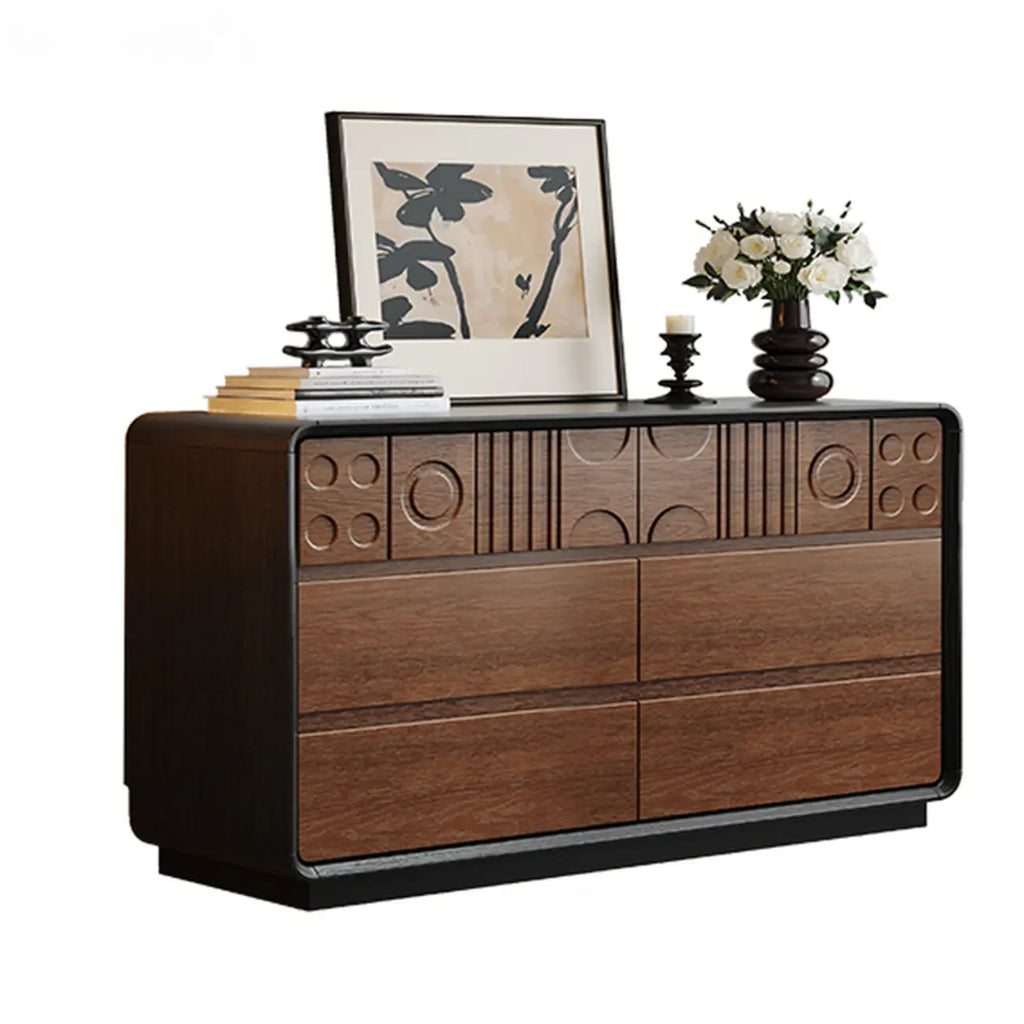 Comò in Legno Ispirato all'Art Déco con Intagli Geometrici