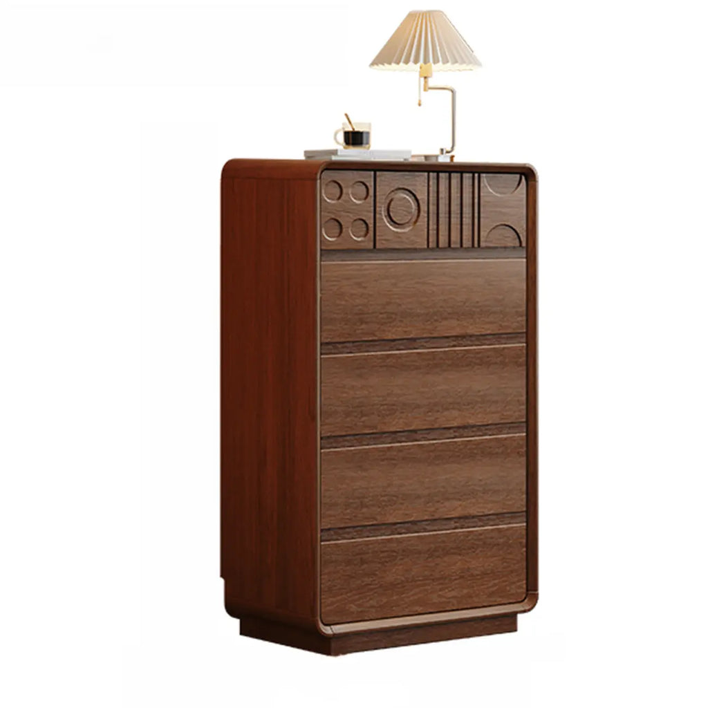 Comò in Legno Ispirato all'Art Déco con Intagli Geometrici