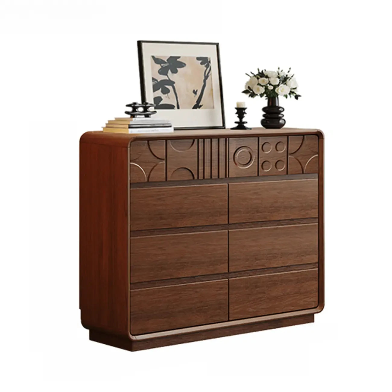 Comò in Legno Ispirato all'Art Déco con Intagli Geometrici