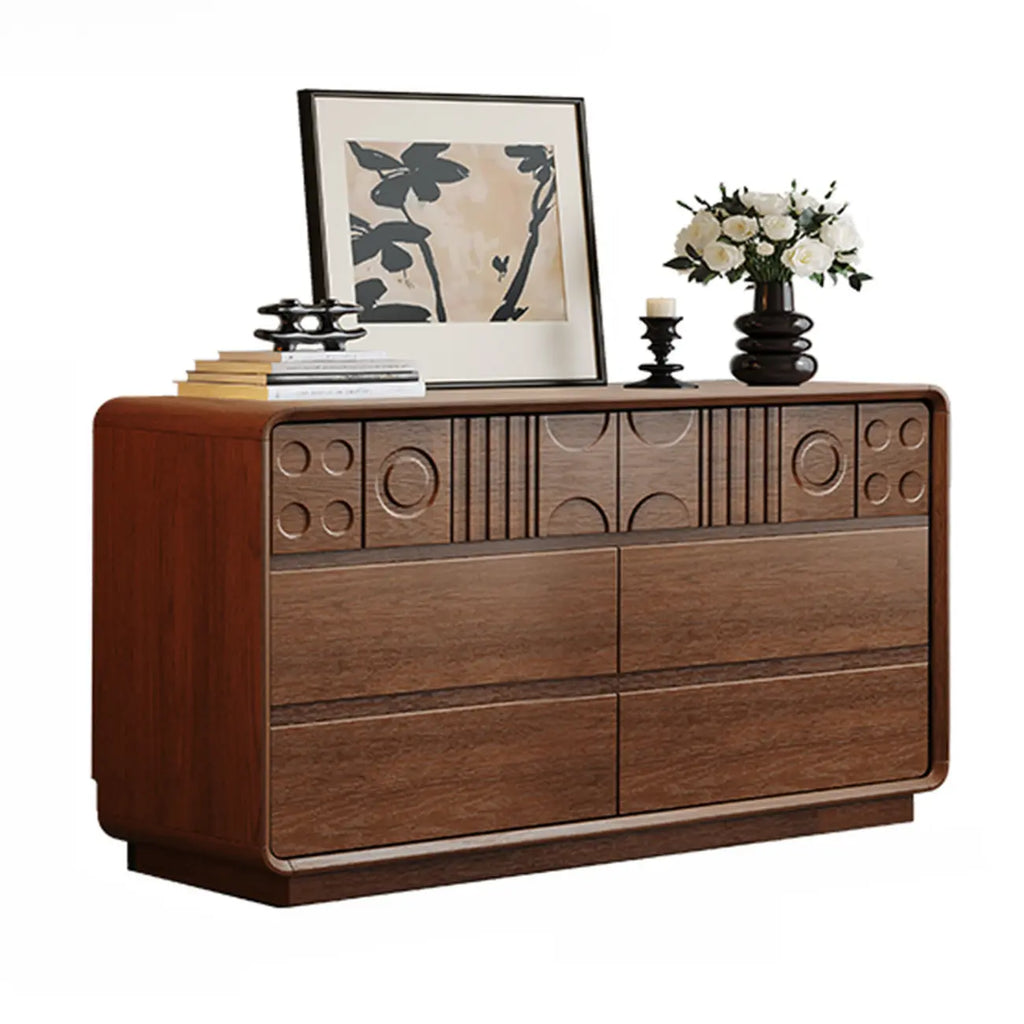 Comò in Legno Ispirato all'Art Déco con Intagli Geometrici