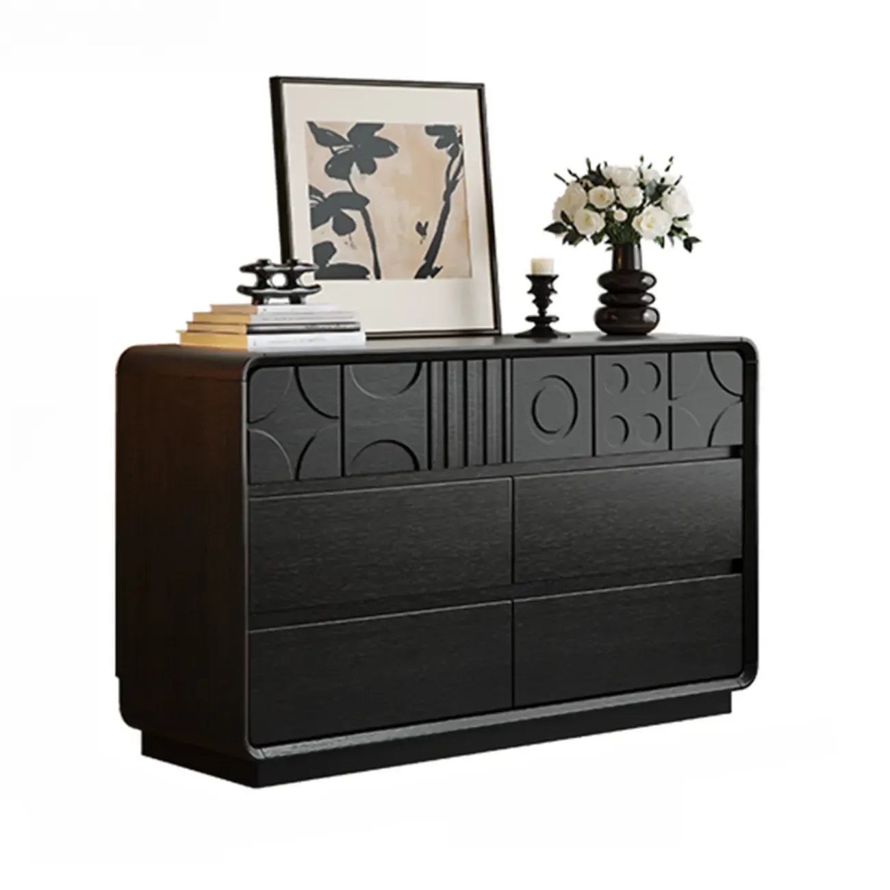 Comò in Legno Ispirato all'Art Déco con Intagli Geometrici