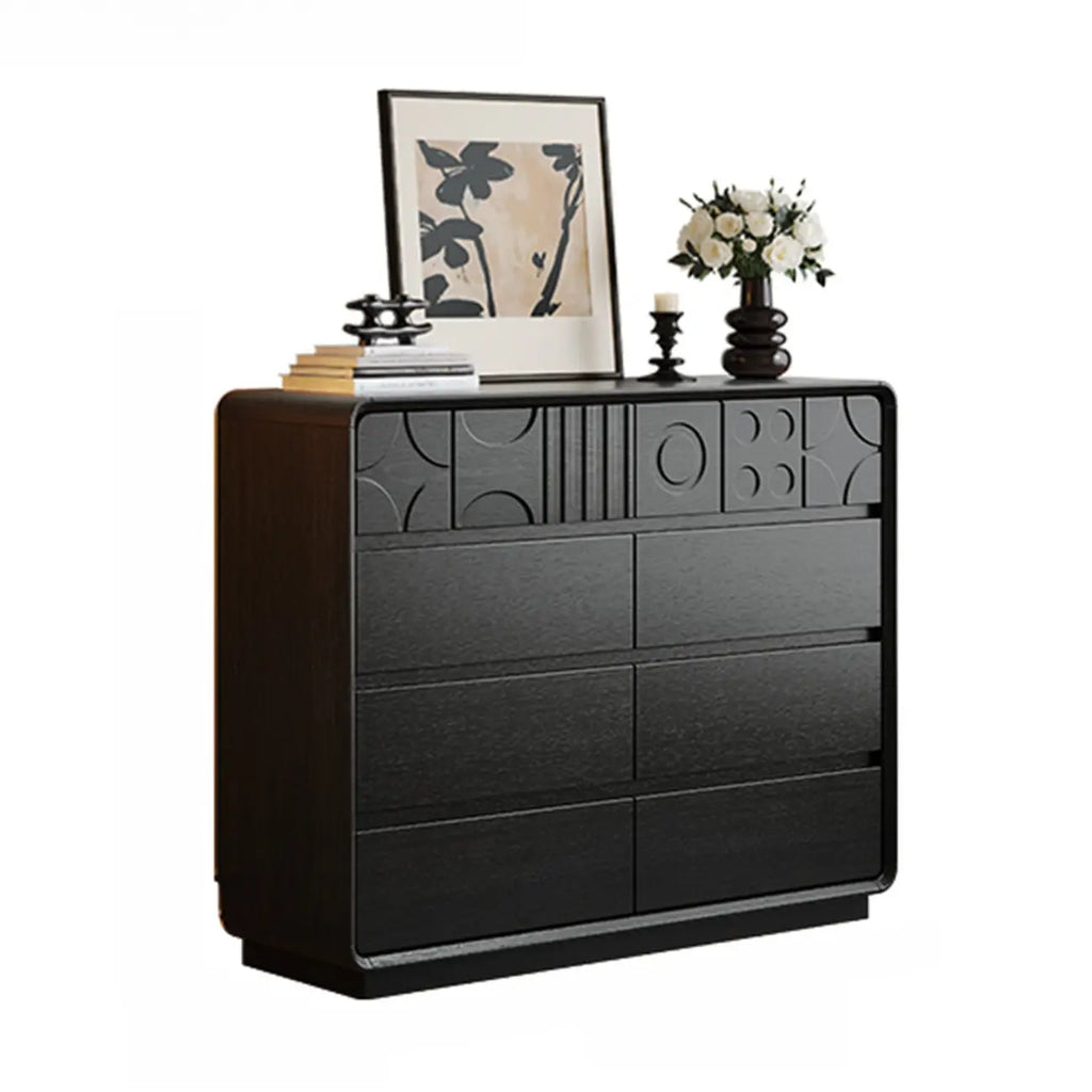 Comò in Legno Ispirato all'Art Déco con Intagli Geometrici