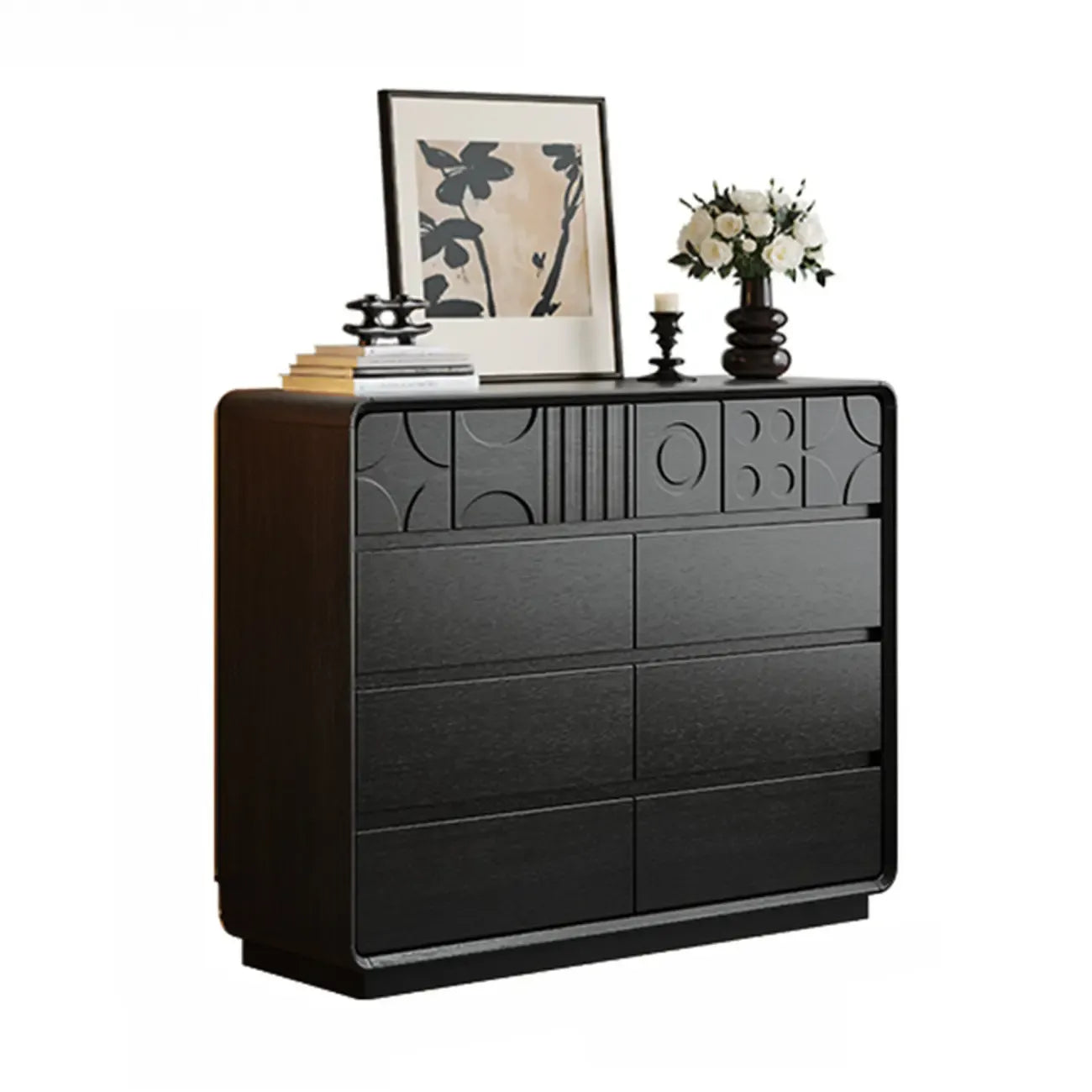 Comò in Legno Ispirato all'Art Déco con Intagli Geometrici