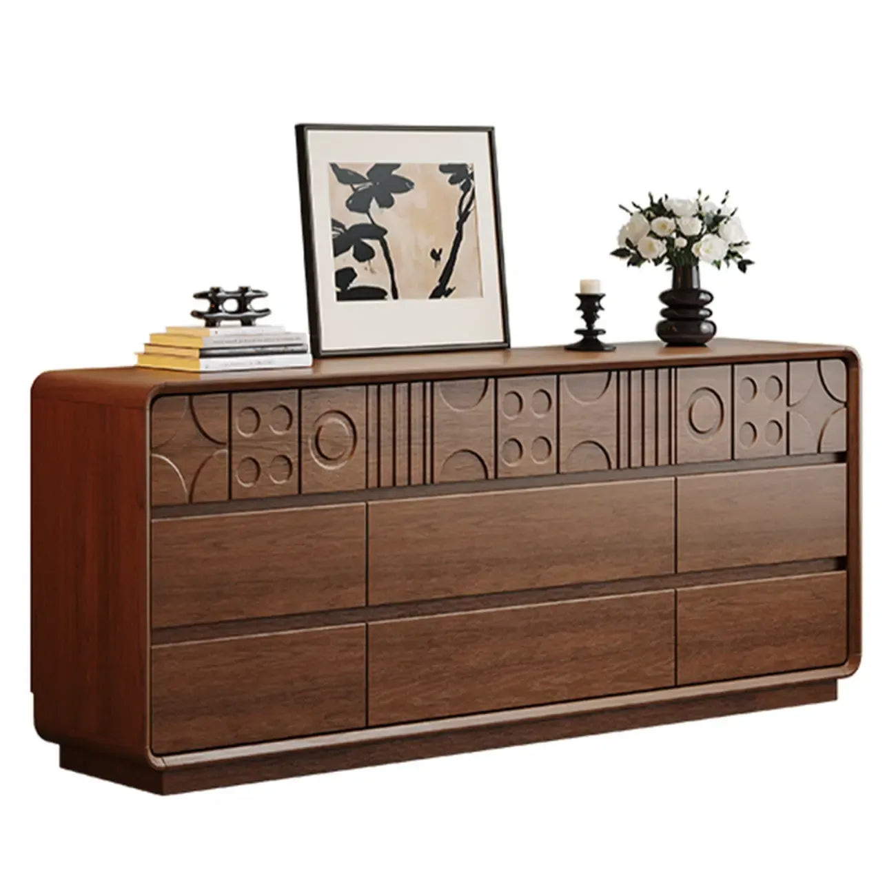 Comò in Legno Ispirato all'Art Déco con Intagli Geometrici