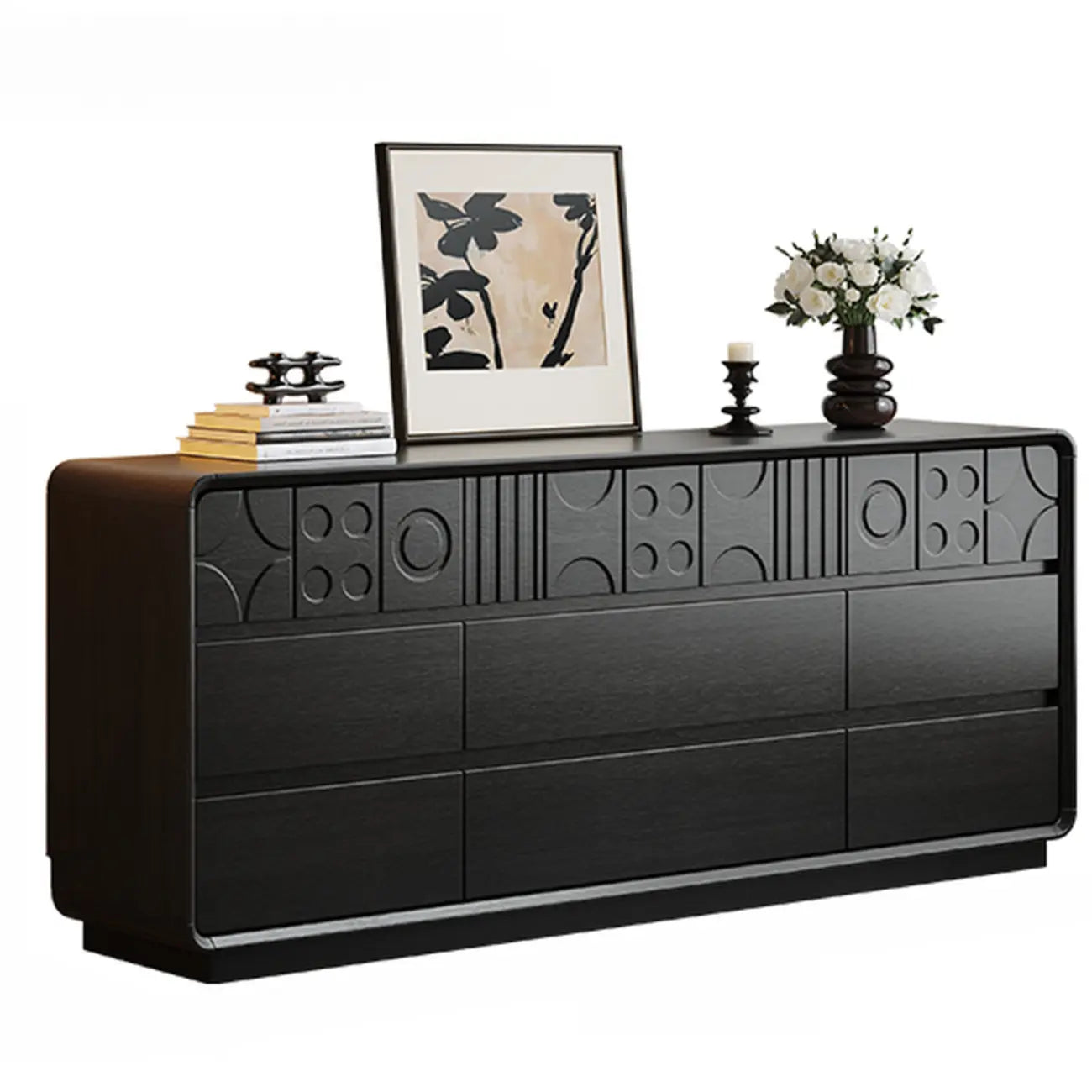 Comò in Legno Ispirato all'Art Déco con Intagli Geometrici