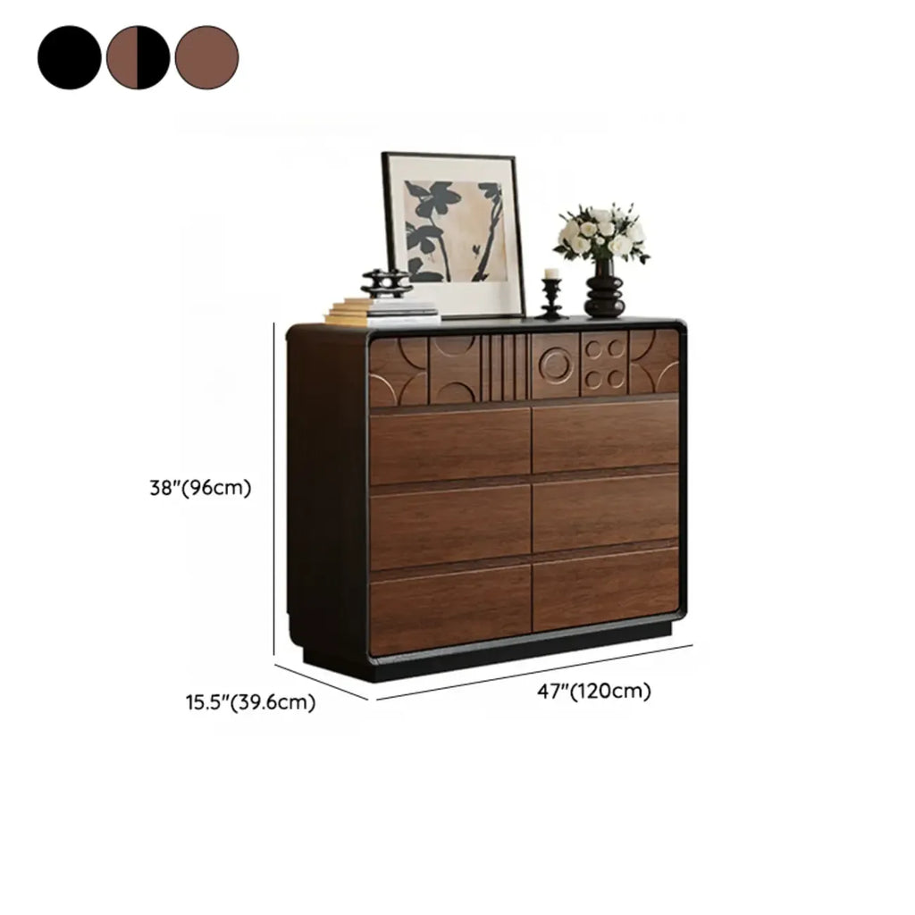 Comò in Legno Ispirato all'Art Déco con Intagli Geometrici