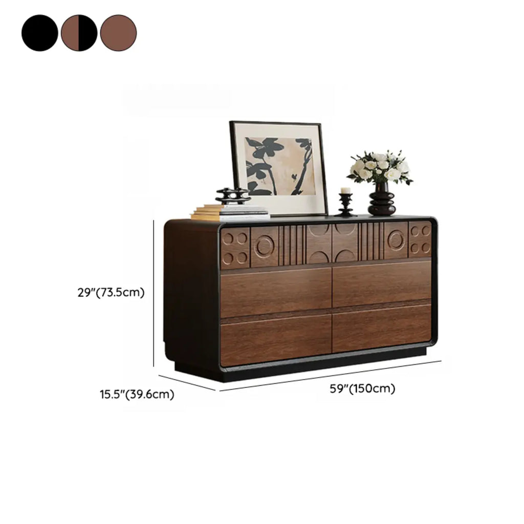 Comò in Legno Ispirato all'Art Déco con Intagli Geometrici