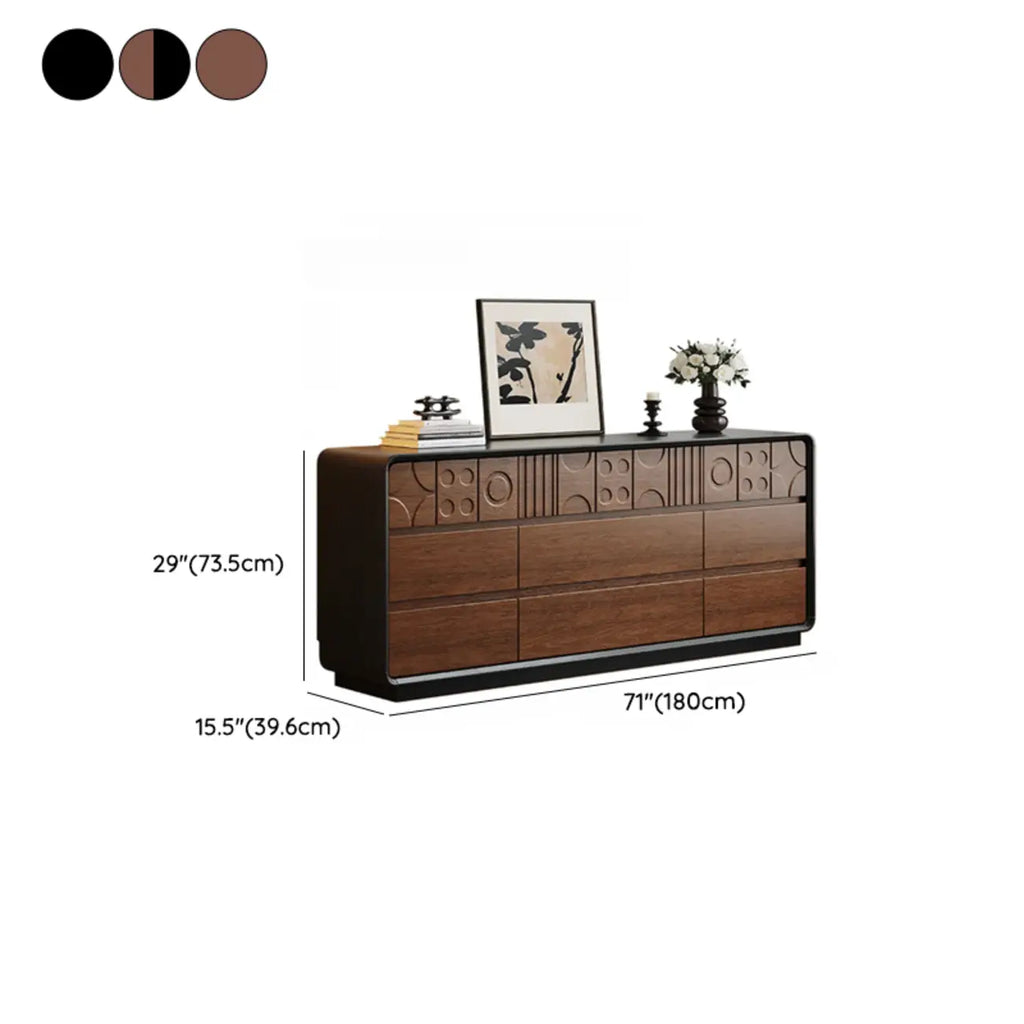 Comò in Legno Ispirato all'Art Déco con Intagli Geometrici