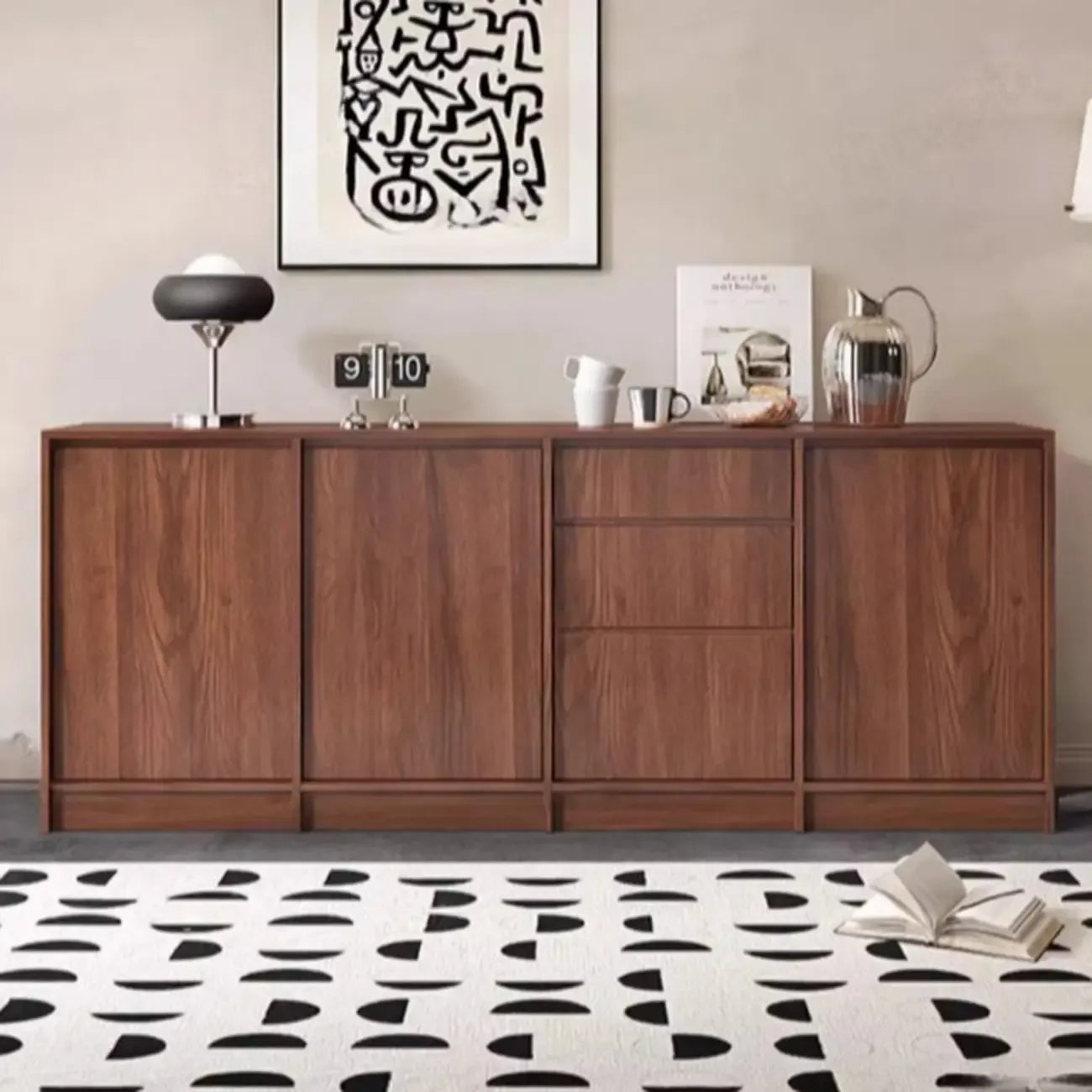 Buffet moderne en bois avec étagère et portes modulables