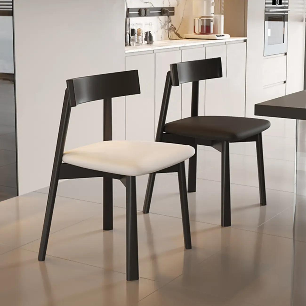 Chaise de salle à manger moderne à dossier bas, revêtue de similicuir