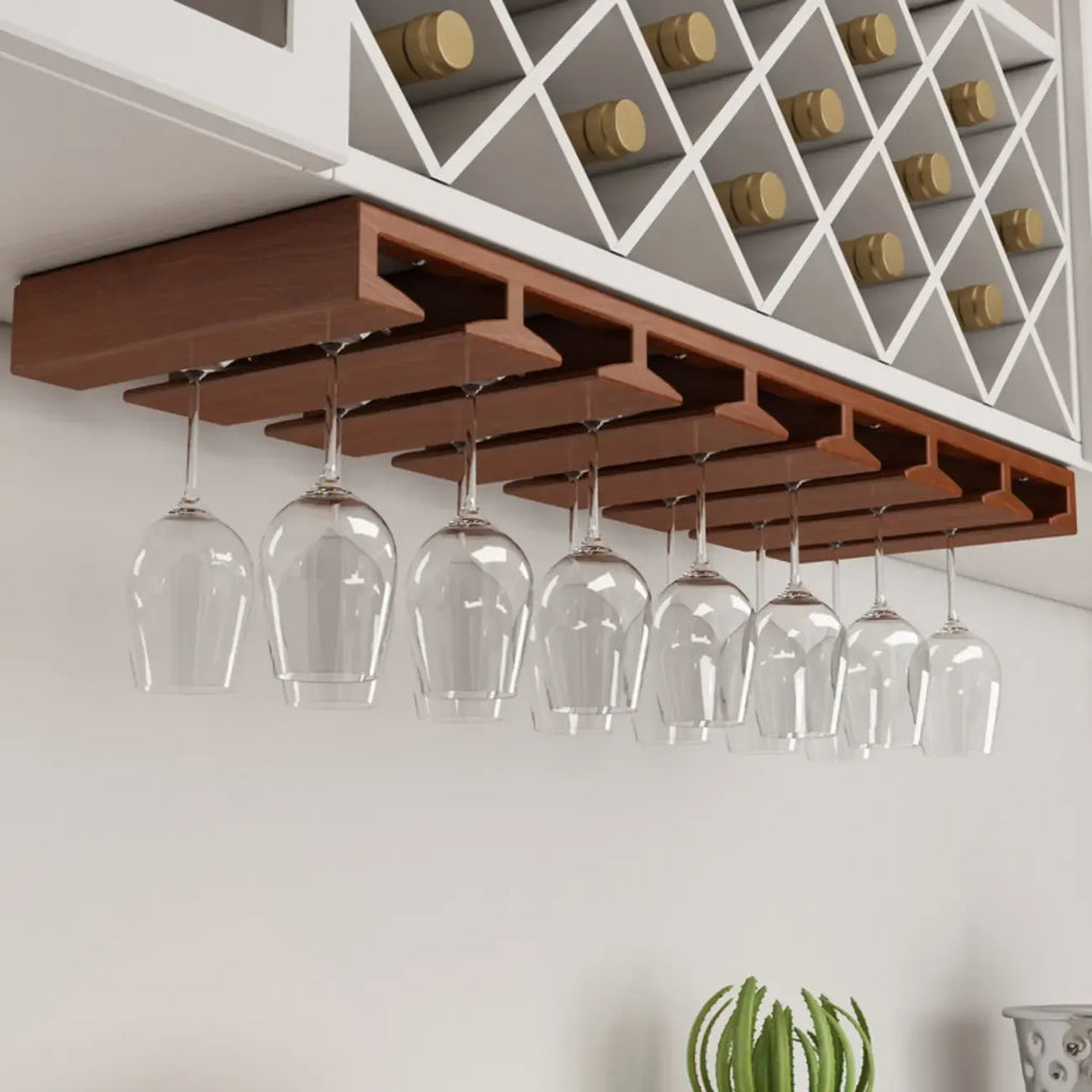 Porte-verres à vin suspendu contemporain en bois de châtaignier