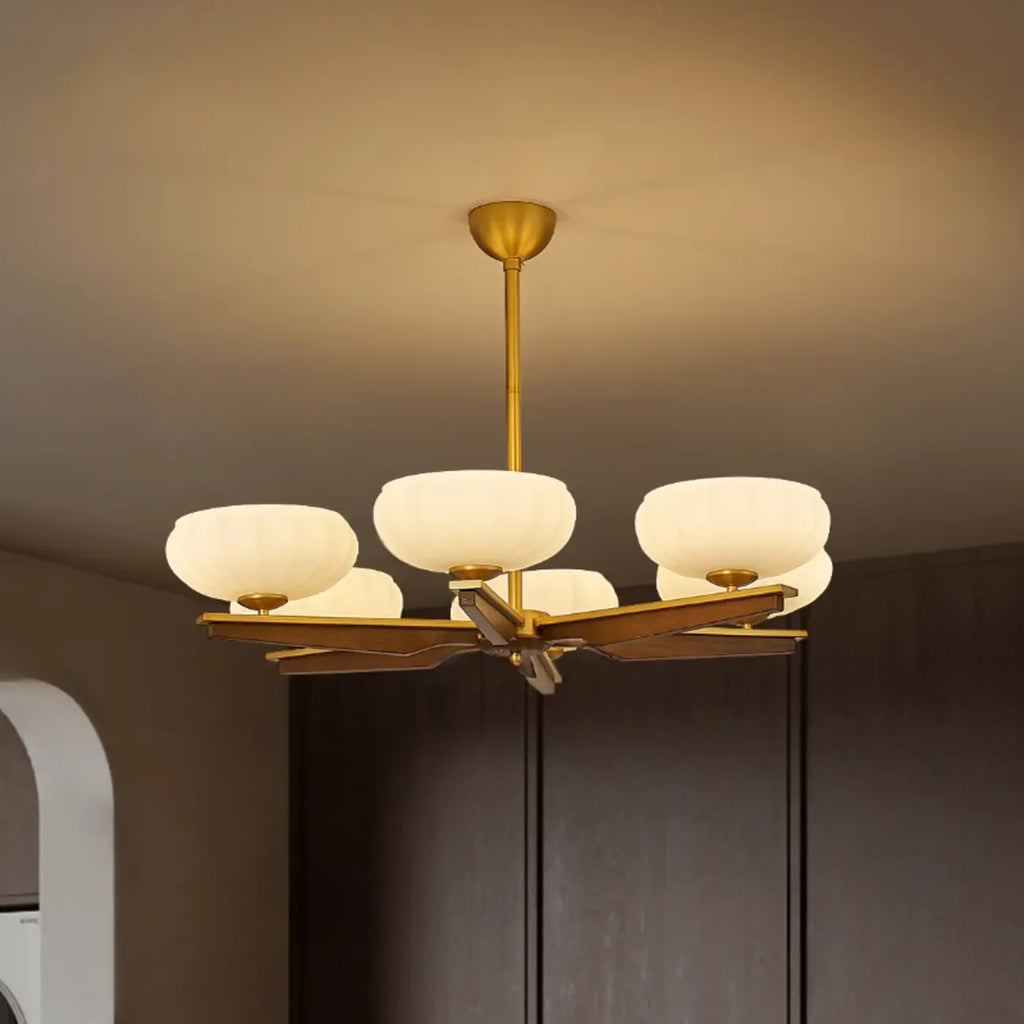 Lustre linéaire moderne en verre doré en forme de fleur