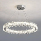 Lustre moderne en perles de verre circulaires dorées et cristal
