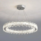 Lustre moderne en perles de verre circulaires dorées et cristal