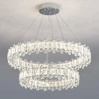 Lustre moderne en perles de verre circulaires dorées et cristal