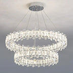 Lustre moderne en perles de verre circulaires dorées et cristal