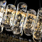 Lustre moderne en perles de verre circulaires dorées et cristal