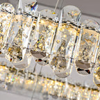 Lustre moderne en perles de verre circulaires dorées et cristal