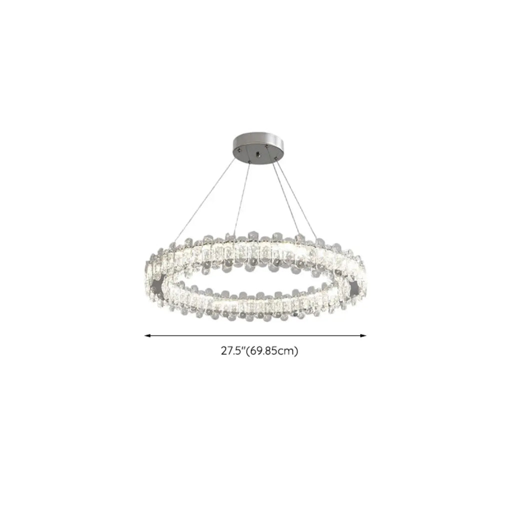 Lustre moderne en perles de verre circulaires dorées et cristal