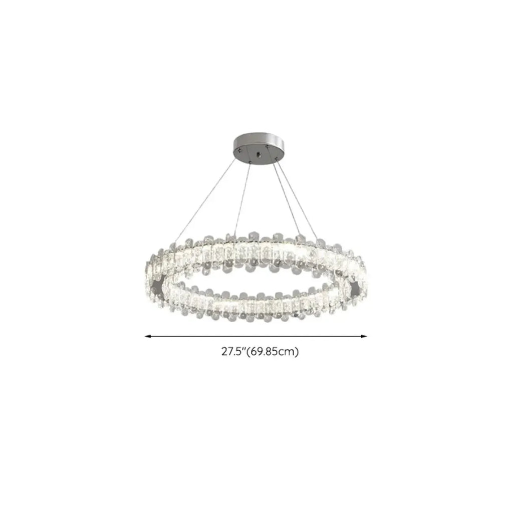 Lustre moderne en perles de verre circulaires dorées et cristal