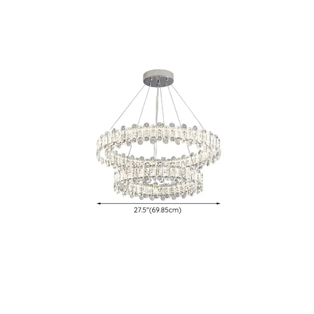 Lustre moderne en perles de verre circulaires dorées et cristal