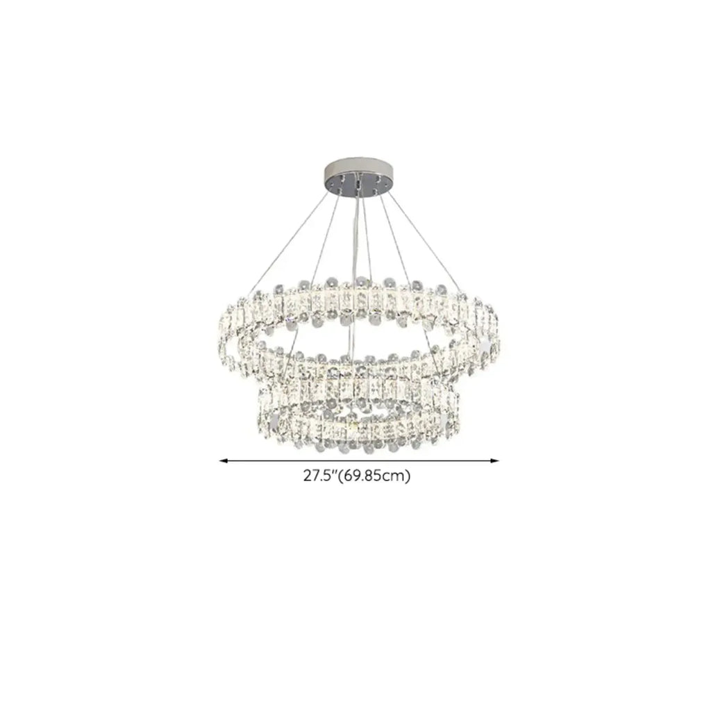 Lustre moderne en perles de verre circulaires dorées et cristal