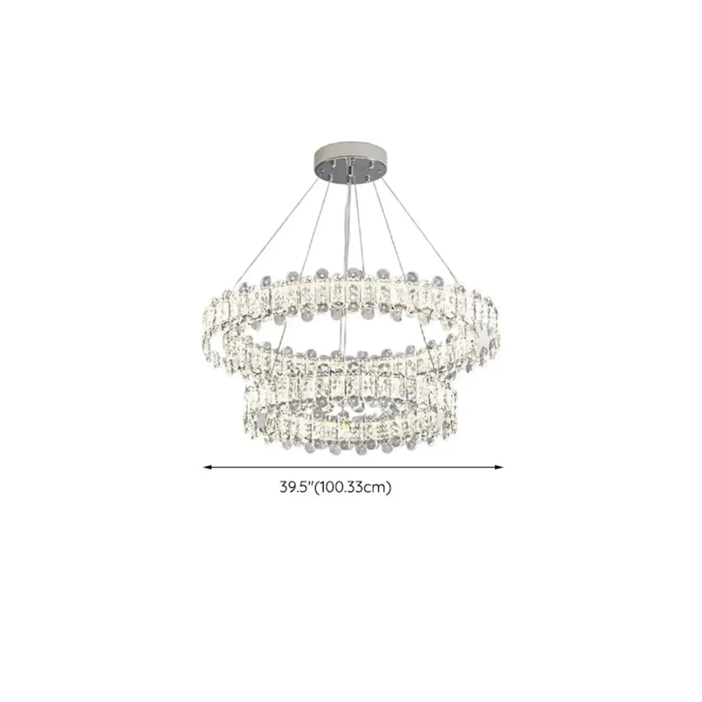 Lustre moderne en perles de verre circulaires dorées et cristal