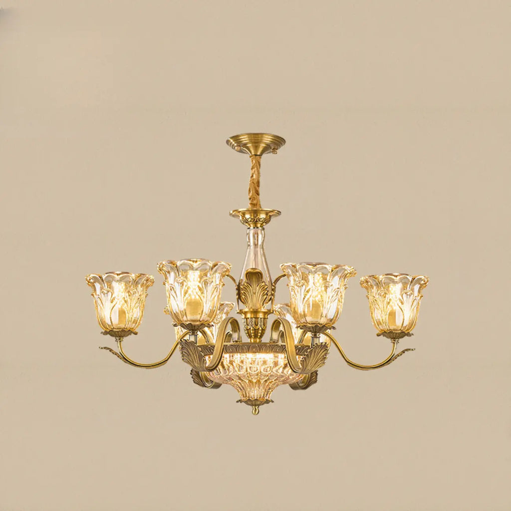 Lustre élégant en cristal et verre doré à motif floral