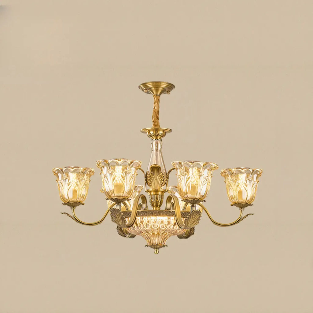 Lustre élégant en cristal et verre doré à motif floral