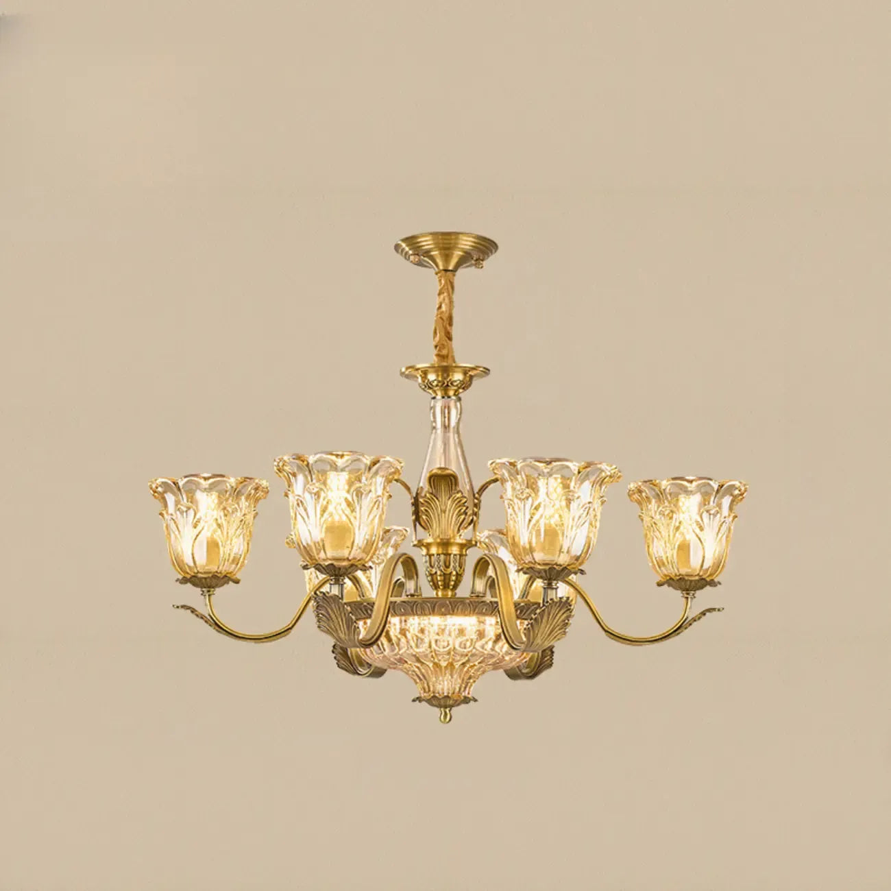 Lustre élégant en cristal et verre doré à motif floral