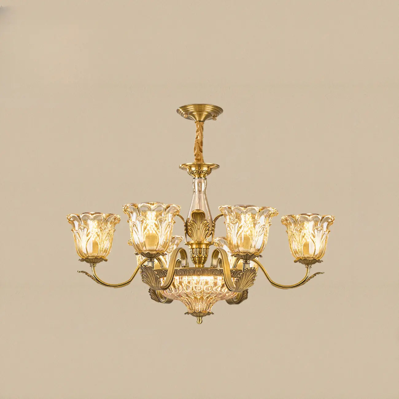 Lustre élégant en cristal et verre doré à motif floral